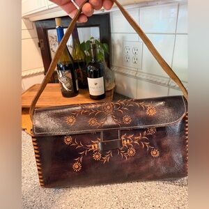 Wabag Handcrafted Floral Tooled Leather Shoulder Bag - Brown